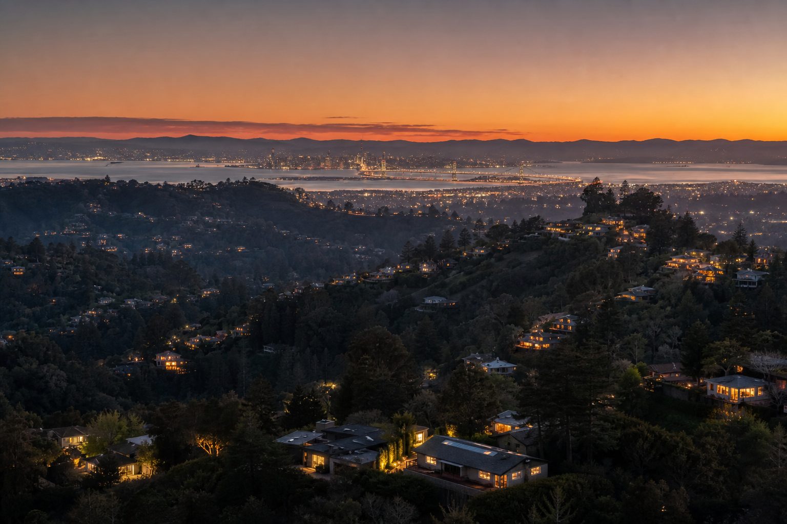 Montclair hillside above Oakland with views toward the bay